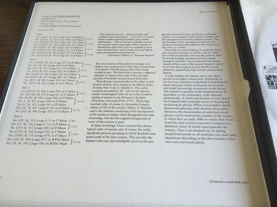 Scarlatti / Ralph Kirkpatrick ‎- Sixty Sonatas In Two Volumes, Volume 2 - Odyssey ‎- 32 26 0012 [Photo 3]