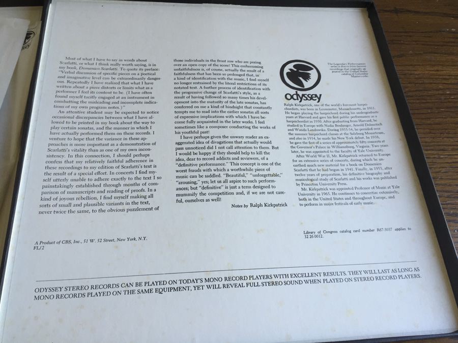 Scarlatti / Ralph Kirkpatrick ‎- Sixty Sonatas In Two Volumes, Volume 2 - Odyssey ‎- 32 26 0012 [Photo 12]