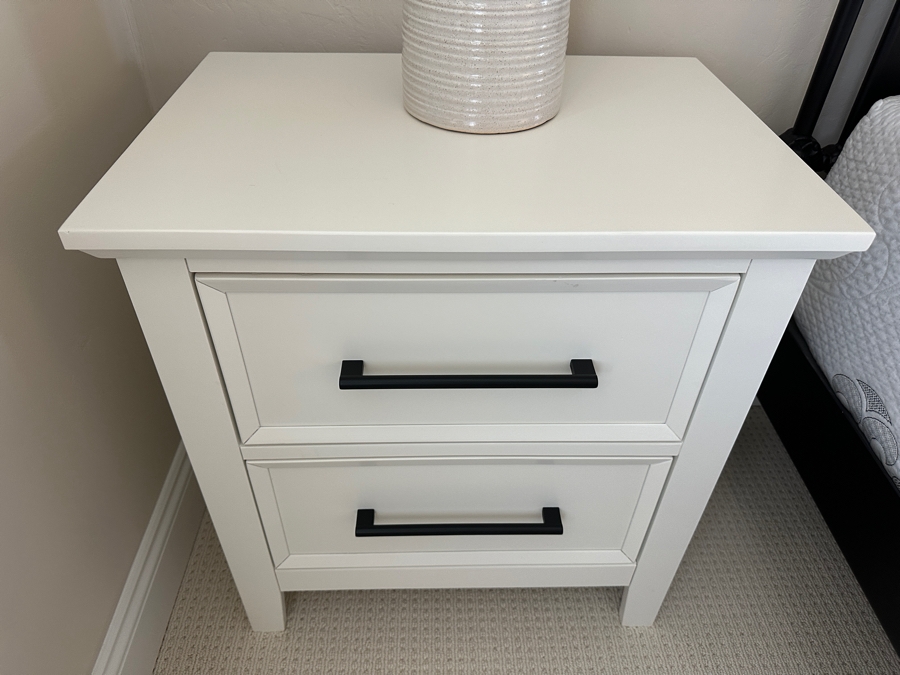 Pair Of White Contemporary Two Drawer Nightstands With USB Ports 24'W X 17'D X 26'H [Photo 3]