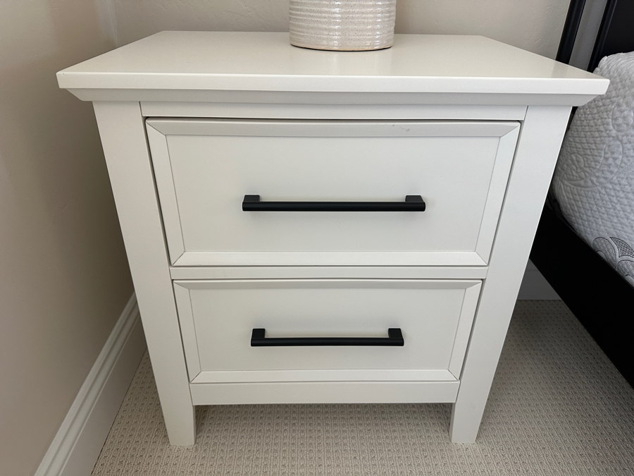 Pair Of White Contemporary Two Drawer Nightstands With USB Ports 24'W X 17'D X 26'H [Photo 2]