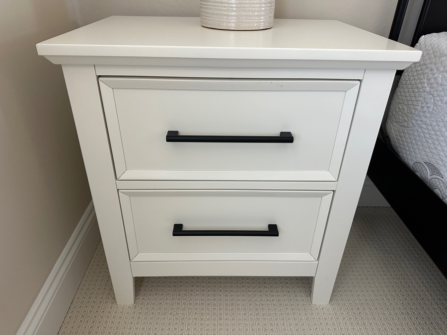 Pair Of White Contemporary Two Drawer Nightstands With USB Ports 24'W X 17'D X 26'H