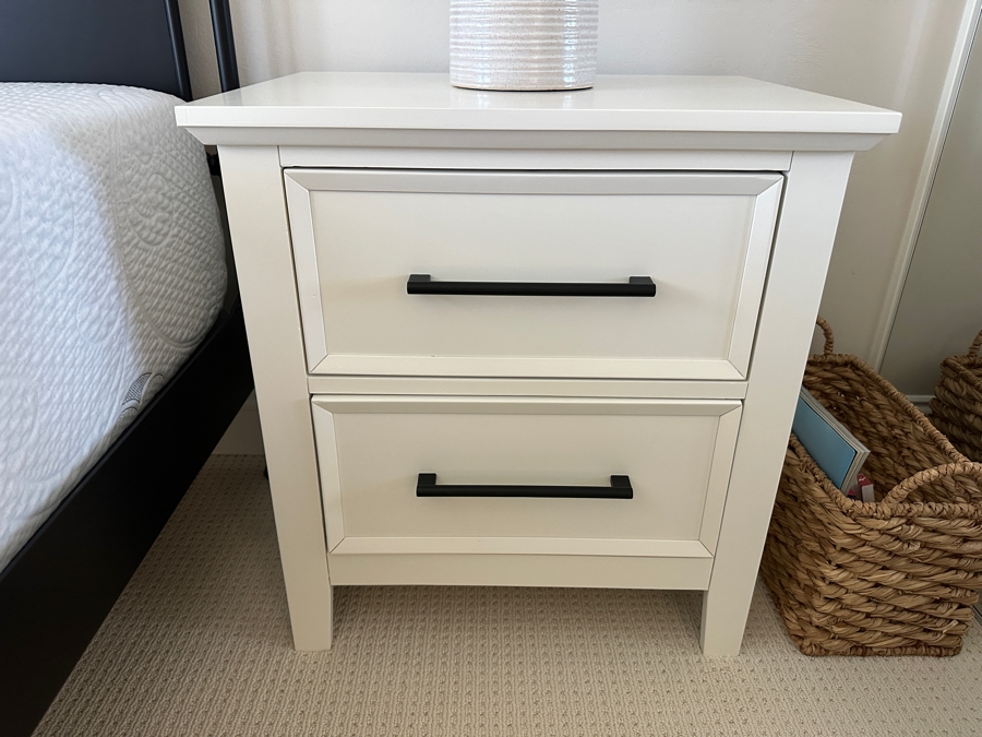 Pair Of White Contemporary Two Drawer Nightstands With USB Ports 24'W X 17'D X 26'H [Photo 4]