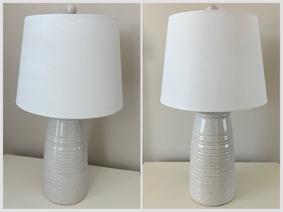 Pair Of White Ceramic Table Lamps 24'H [Photo 1]