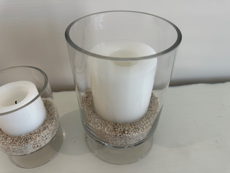Pair Of Glass Pedestal Candle Holders 6'H & 9'H [Photo 3]