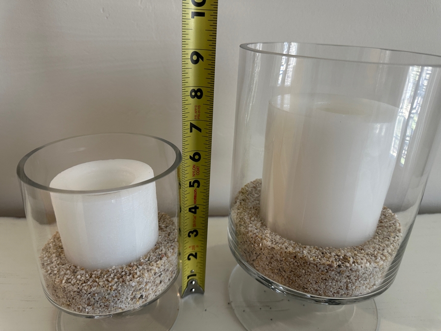 Pair Of Glass Pedestal Candle Holders 6'H & 9'H [Photo 4]