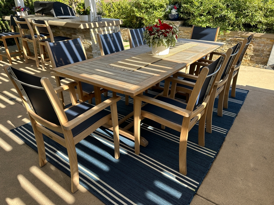 HiTeak Outdoor Premier Teak Furniture Dining Table 39.5'W X 101'L X 29.5'H With (8) HiTeak Outdoor Teak Armchairs Retails $5,500+ [Photo 7]
