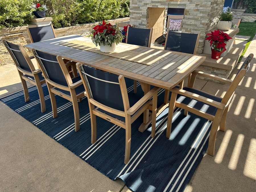 HiTeak Outdoor Premier Teak Furniture Dining Table 39.5'W X 101'L X 29.5'H With (8) HiTeak Outdoor Teak Armchairs Retails $5,500+ [Photo 6]
