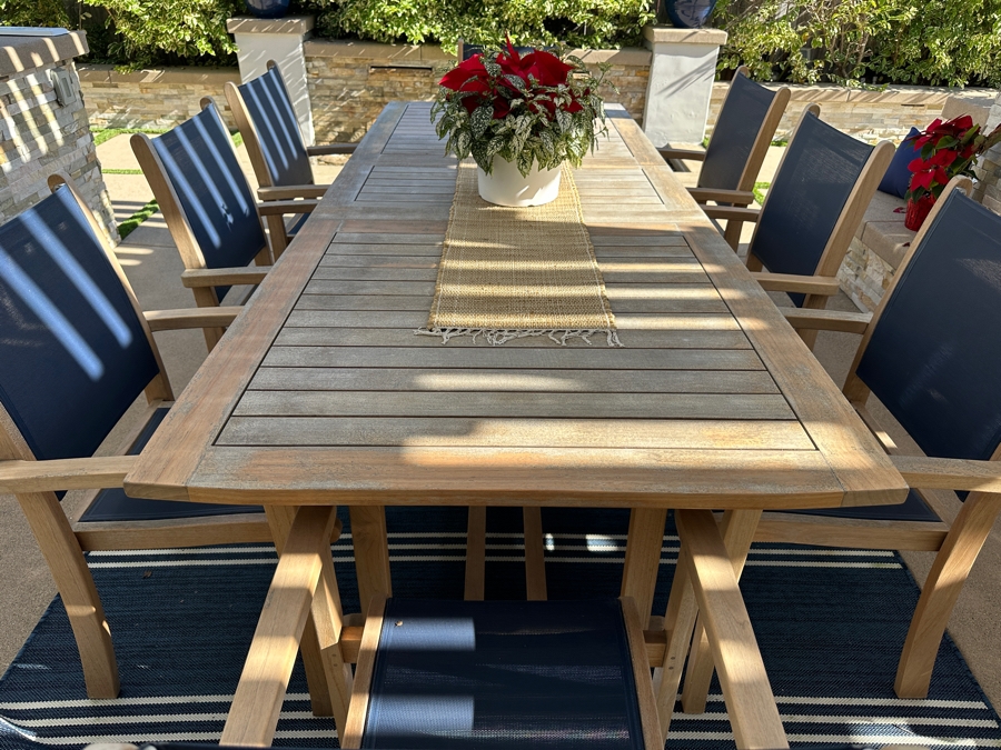 HiTeak Outdoor Premier Teak Furniture Dining Table 39.5'W X 101'L X 29.5'H With (8) HiTeak Outdoor Teak Armchairs Retails $5,500+ [Photo 3]