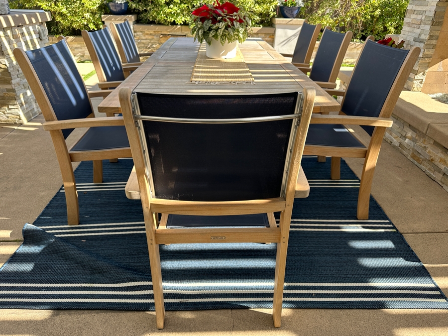 HiTeak Outdoor Premier Teak Furniture Dining Table 39.5'W X 101'L X 29.5'H With (8) HiTeak Outdoor Teak Armchairs Retails $5,500+ [Photo 4]