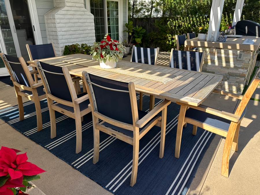 HiTeak Outdoor Premier Teak Furniture Dining Table 39.5'W X 101'L X 29.5'H With (8) HiTeak Outdoor Teak Armchairs Retails $5,500+ [Photo 2]