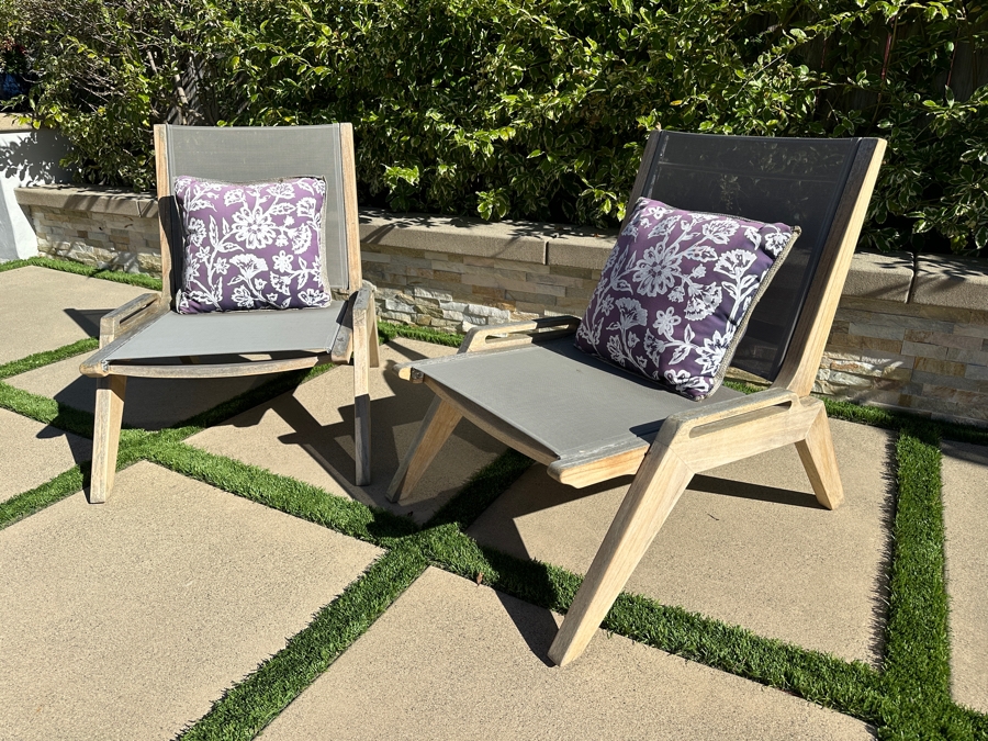 Pair Of HiTeak Outdoor Premier Teak Furniture Draper Sling Chat Chairs 26W X 34D X 32H Retails $2,046 [Photo 4]