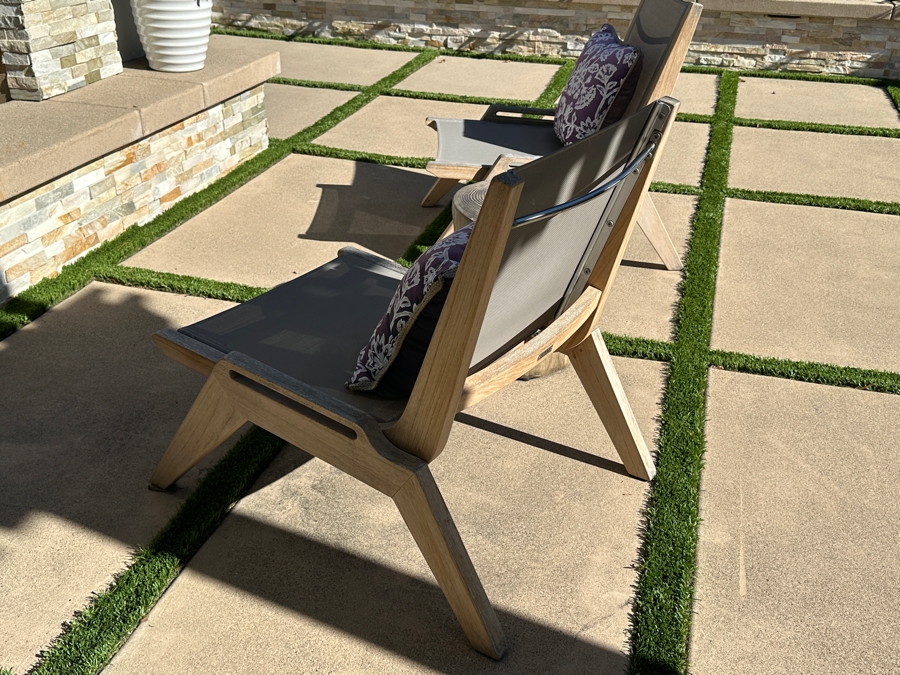 Pair Of HiTeak Outdoor Premier Teak Furniture Draper Sling Chat Chairs 26W X 34D X 32H Retails $2,046 [Photo 6]