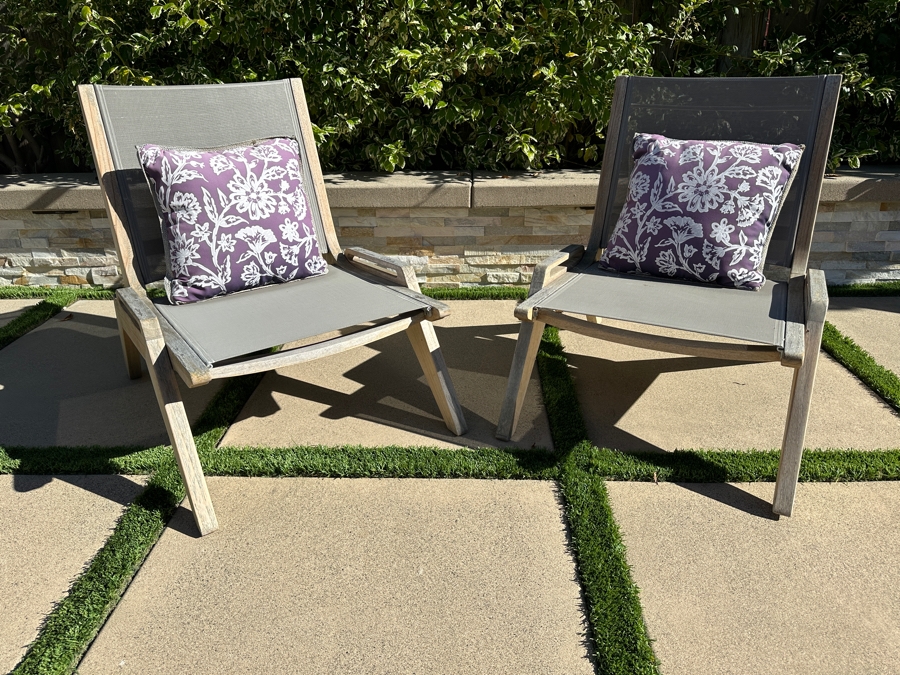 Pair Of HiTeak Outdoor Premier Teak Furniture Draper Sling Chat Chairs 26W X 34D X 32H Retails $2,046 [Photo 2]