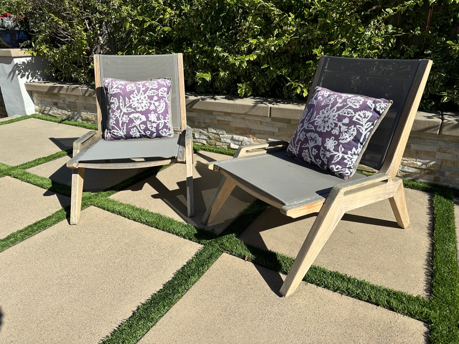 Pair Of HiTeak Outdoor Premier Teak Furniture Draper Sling Chat Chairs 26W X 34D X 32H Retails $2,046