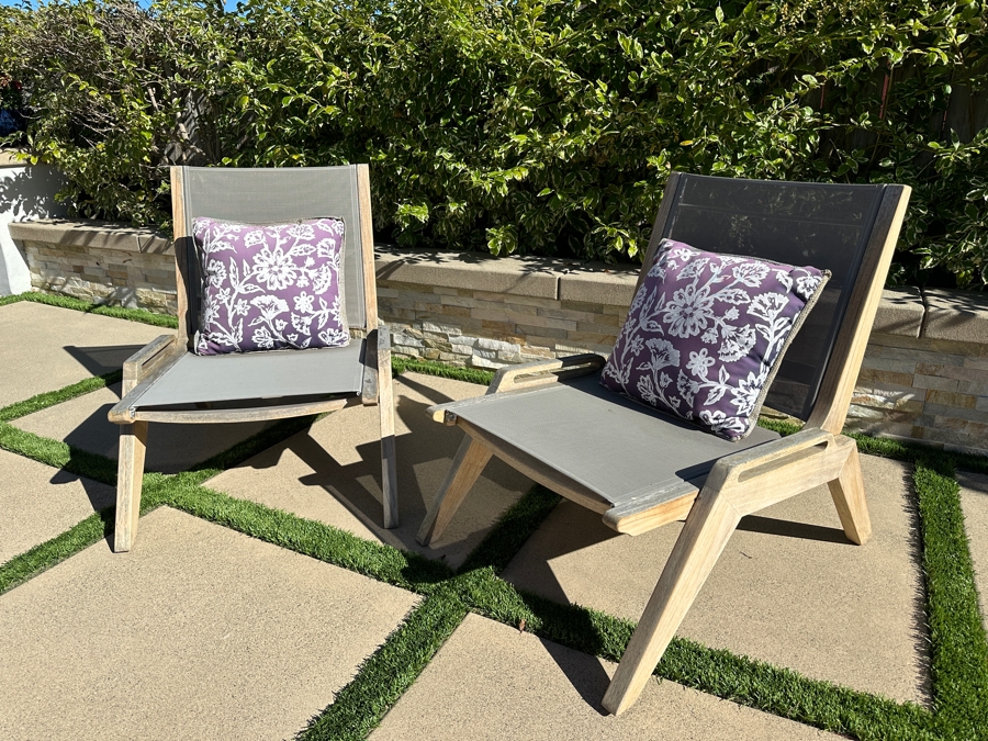 Pair Of HiTeak Outdoor Premier Teak Furniture Draper Sling Chat Chairs 26W X 34D X 32H Retails $2,046 [Photo 3]