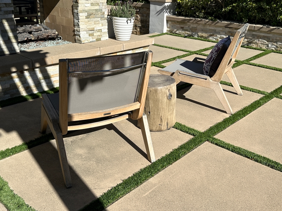 Pair Of HiTeak Outdoor Premier Teak Furniture Draper Sling Chat Chairs 26W X 34D X 32H Retails $2,046 [Photo 5]