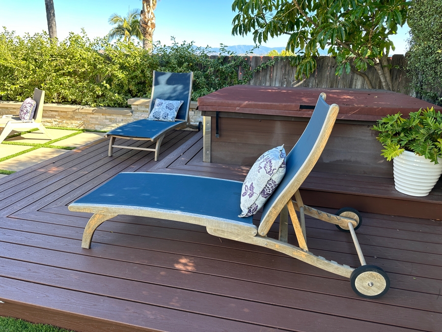 Pair Of HiTeak Outdoor Premier Teak Furniture Pearl Sunlounger Chaise Lounge Chairs Retails $2,450 [Photo 2]