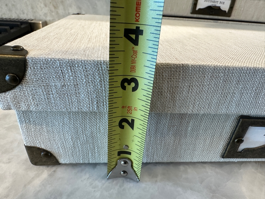 Restoration Hardware Linen Document Box in Sand with Brass-Finished Metal Fittings 15.5'W x 10.5'D x 3.25'H Retails $220 [Photo 8]