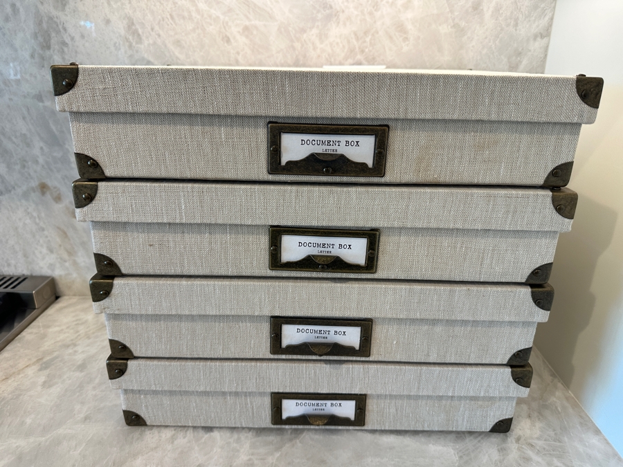 Restoration Hardware Linen Document Box in Sand with Brass-Finished Metal Fittings 15.5'W x 10.5'D x 3.25'H Retails $220 [Photo 2]