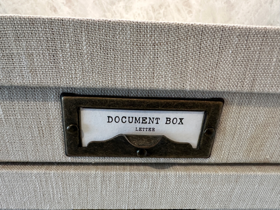 Restoration Hardware Linen Document Box in Sand with Brass-Finished Metal Fittings 15.5'W x 10.5'D x 3.25'H Retails $220 [Photo 4]