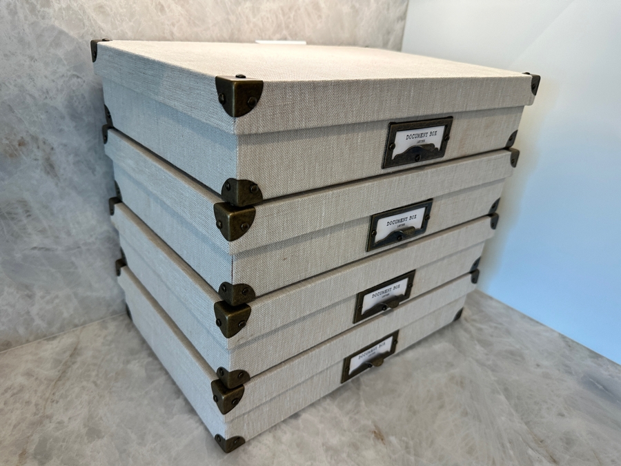 Restoration Hardware Linen Document Box in Sand with Brass-Finished Metal Fittings 15.5'W x 10.5'D x 3.25'H Retails $220 [Photo 3]