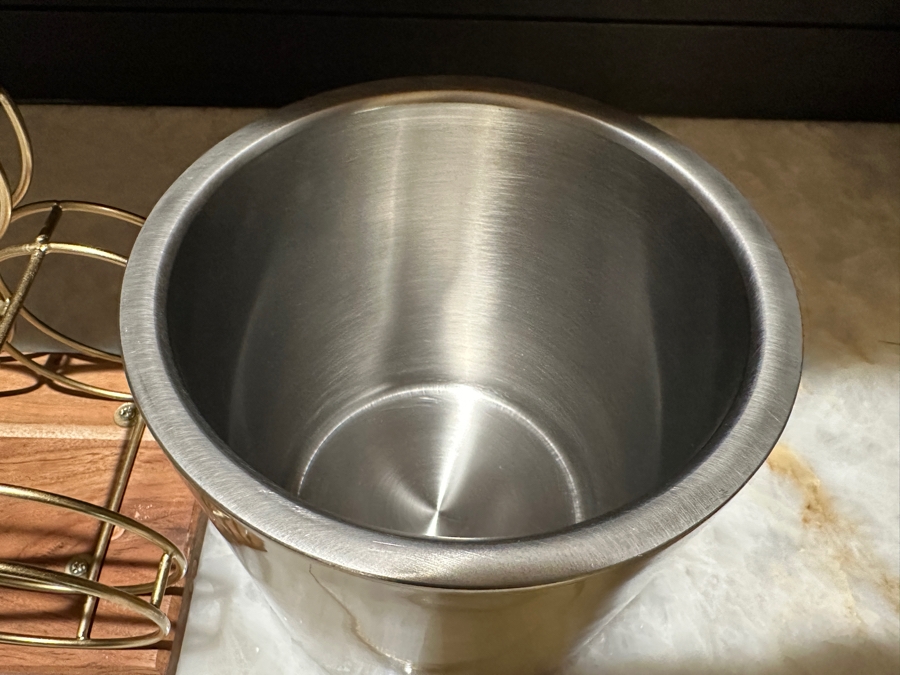 Gold-Tone Metal and Wood Countertop Wine Rack with Ice Bucket and Tongs [Photo 4]