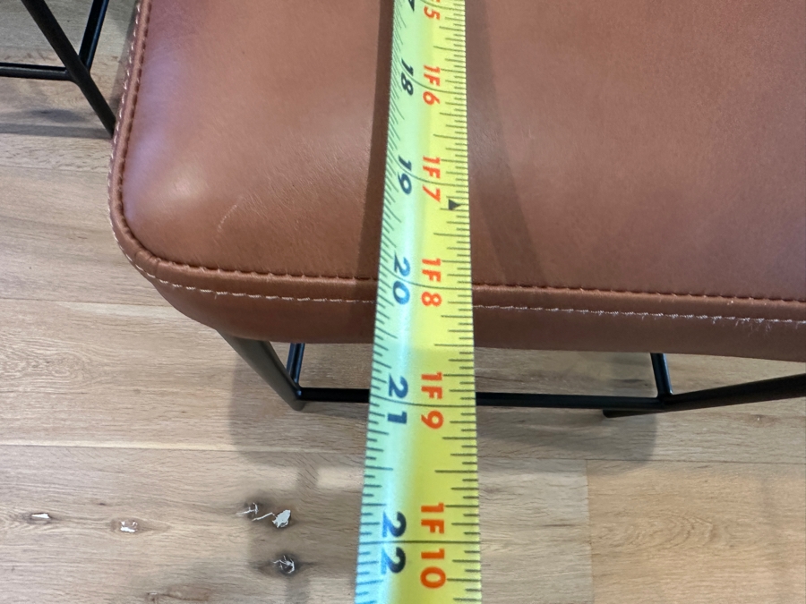 Set of (3) Pottery Barn Maison Leather Counter Stool (24') - Vintage Caramel Leather and Antique Bronze Finish Retail $1677 ($559 Per Stool) [Photo 7]