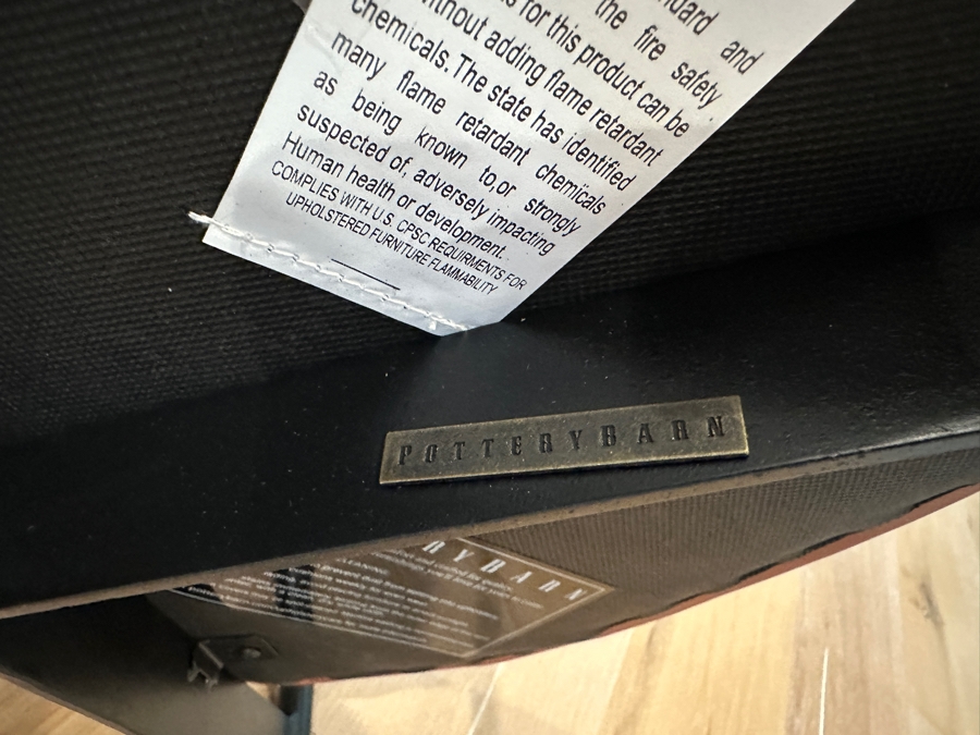 Set of (3) Pottery Barn Maison Leather Counter Stool (24') - Vintage Caramel Leather and Antique Bronze Finish Retail $1677 ($559 Per Stool) [Photo 10]