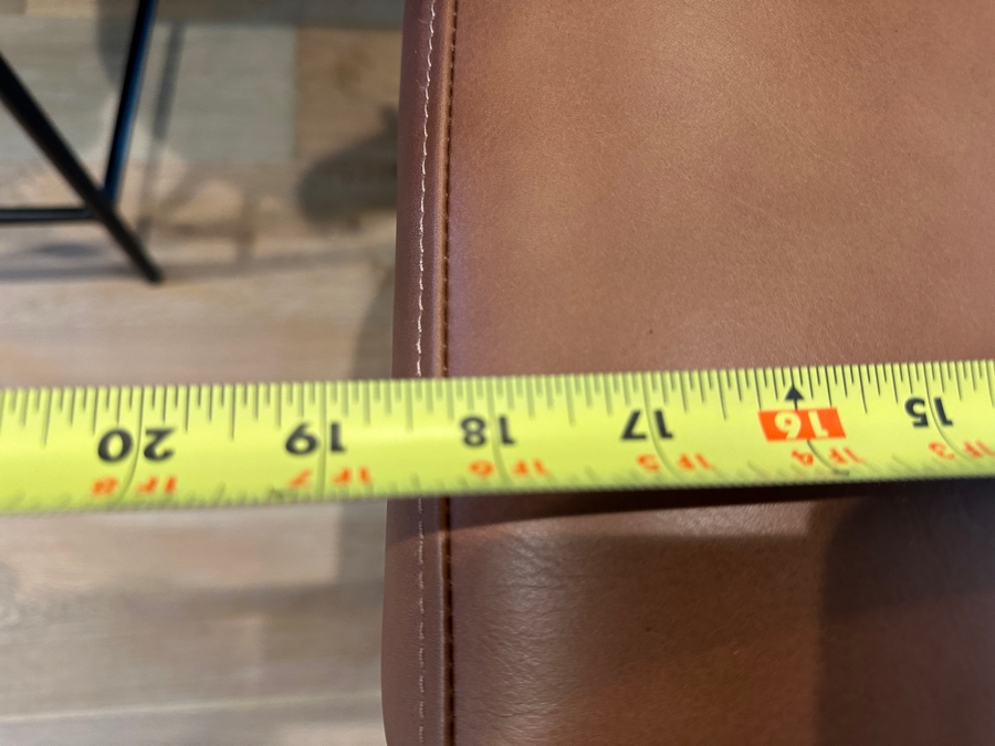 Set of (3) Pottery Barn Maison Leather Counter Stool (24') - Vintage Caramel Leather and Antique Bronze Finish Retail $1677 ($559 Per Stool) [Photo 6]