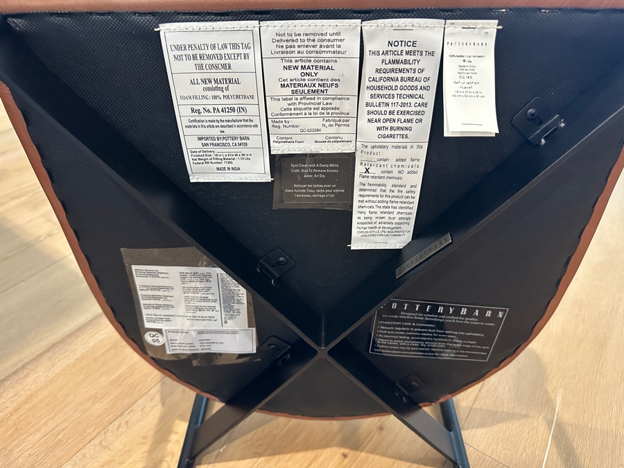 Set of (3) Pottery Barn Maison Leather Counter Stool (24') - Vintage Caramel Leather and Antique Bronze Finish Retail $1677 ($559 Per Stool) [Photo 8]