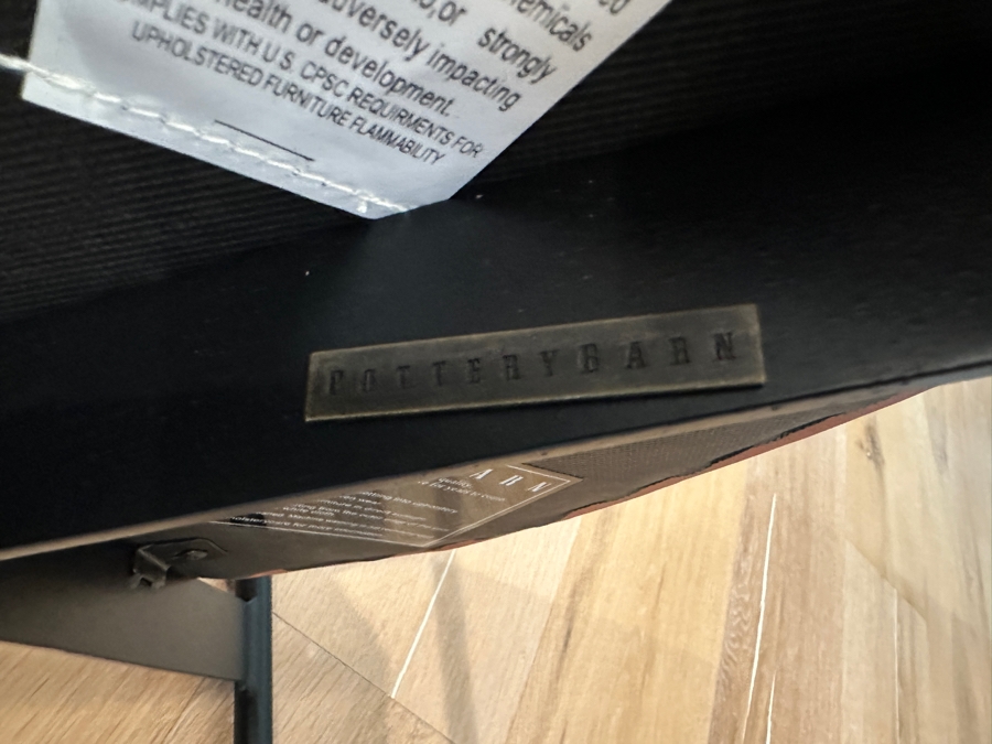 Set of (3) Pottery Barn Maison Leather Counter Stool (24') - Vintage Caramel Leather and Antique Bronze Finish Retail $1677 ($559 Per Stool) [Photo 9]