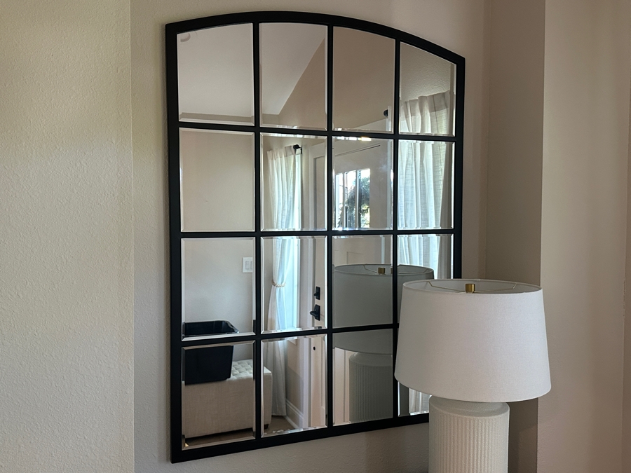 Window Pane Inspired Arched Framed Black Wall Mirror 36' x 48'  [Photo 3]