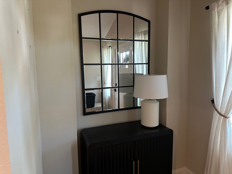Window Pane Inspired Arched Framed Black Wall Mirror 36' x 48'  [Photo 2]