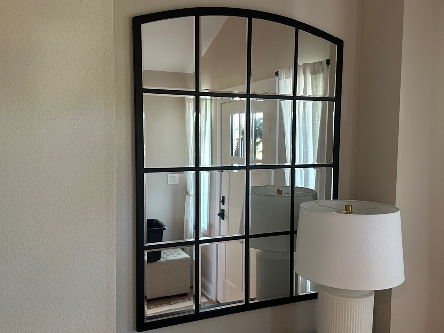 Window Pane Inspired Arched Framed Black Wall Mirror 36' x 48' 