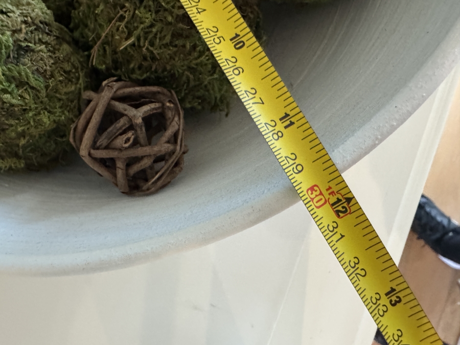 Decorative Bowl Containing Artificial Moss Balls and Rattan Spheres 12'W x 4.5'H [Photo 3]