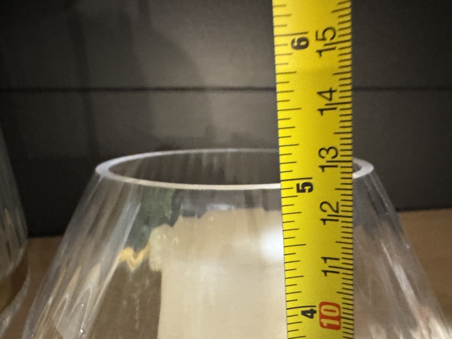 Set of Ribbed Glass Hurricane Candle Holders with Gold Rims and Faux Decorative Plant 10'H, 5'H and 6H [Photo 7]