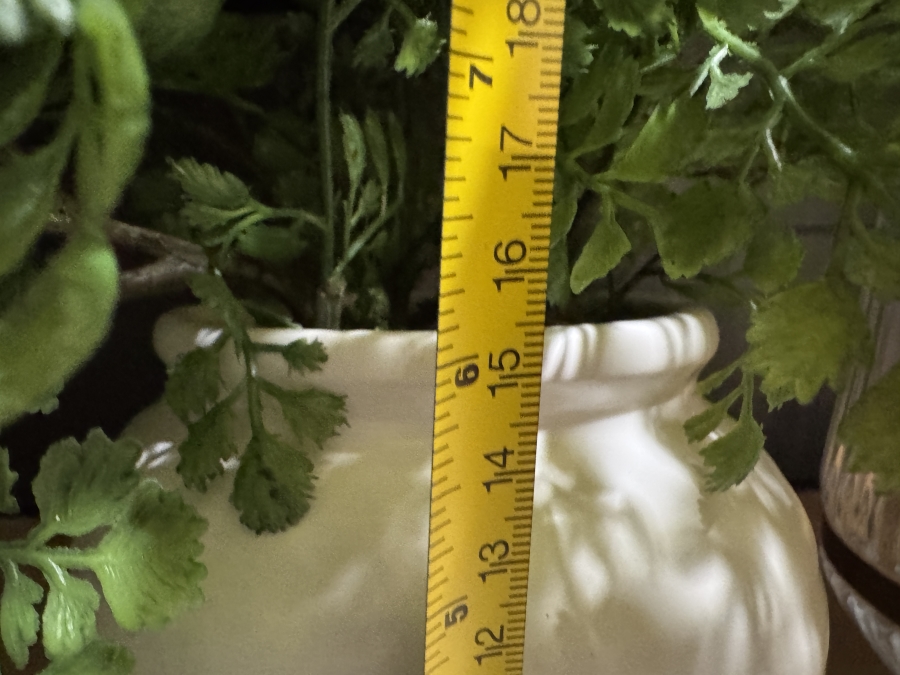 Set of Ribbed Glass Hurricane Candle Holders with Gold Rims and Faux Decorative Plant 10'H, 5'H and 6H [Photo 8]