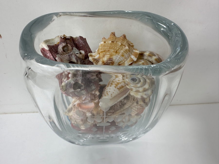 Etched Glass Vase Filled With Turquoise And Red Coral Beads And Organic Seashells 9'H [Photo 6]