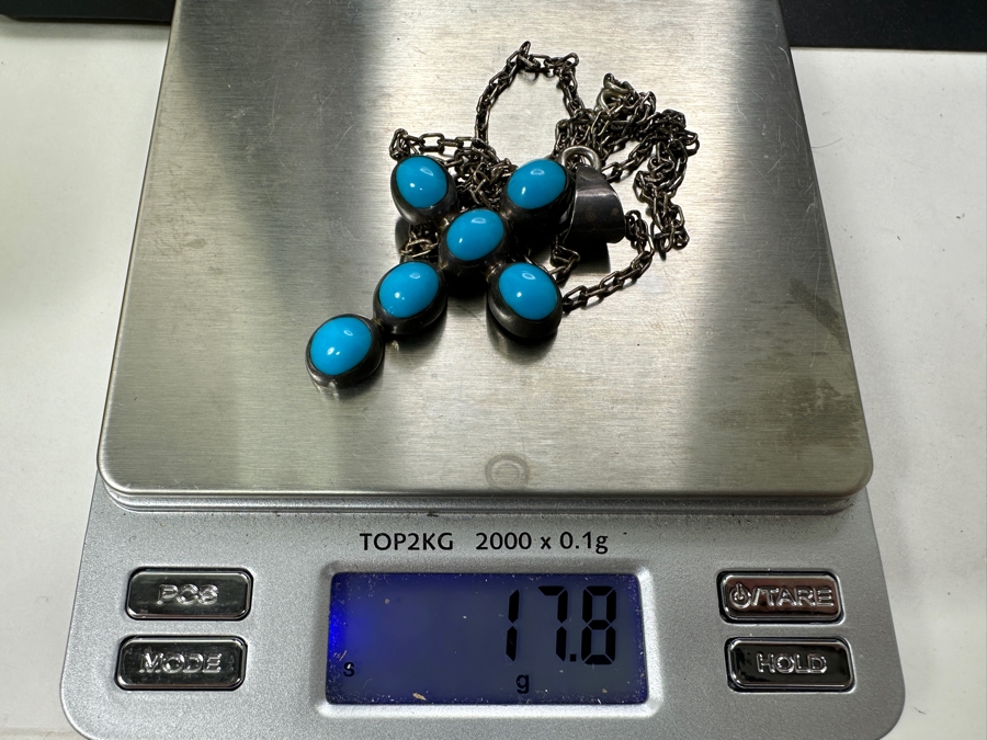 Just Added - Sterling Silver Turquoise Mexican Cross Pendant With 21' Sterling Silver Chain Necklace 17.8g [Photo 9]