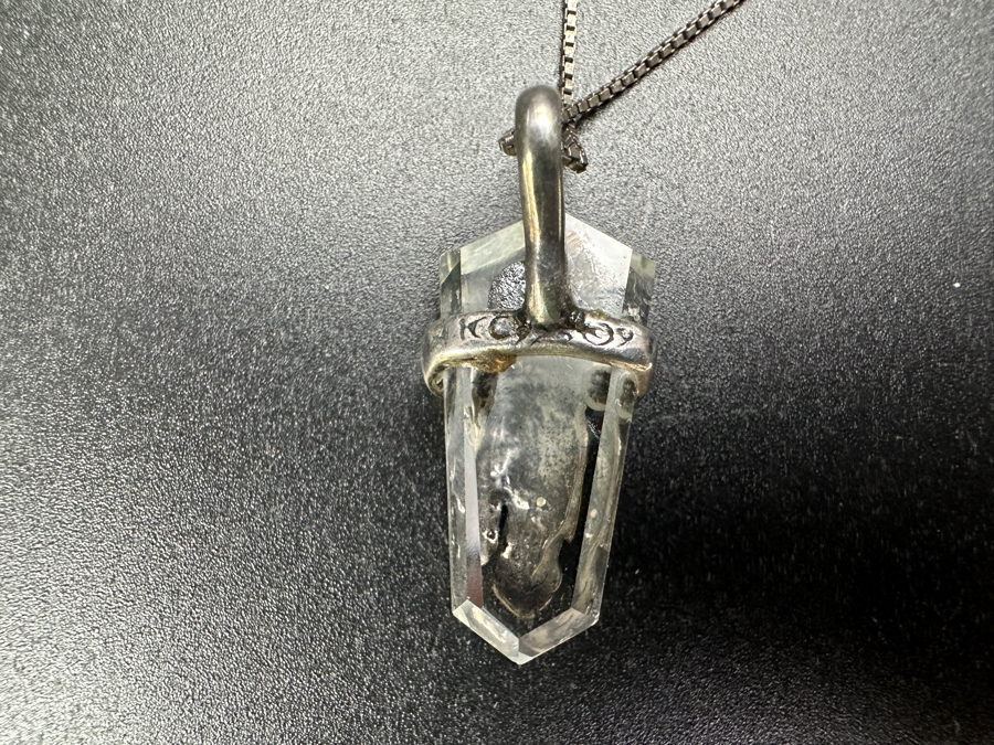 Just Added - Sterling Silver Crystal Pendant With 25' Sterling Silver Chain Necklace 6.7g [Photo 4]