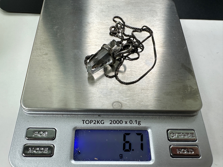 Just Added - Sterling Silver Crystal Pendant With 25' Sterling Silver Chain Necklace 6.7g [Photo 8]