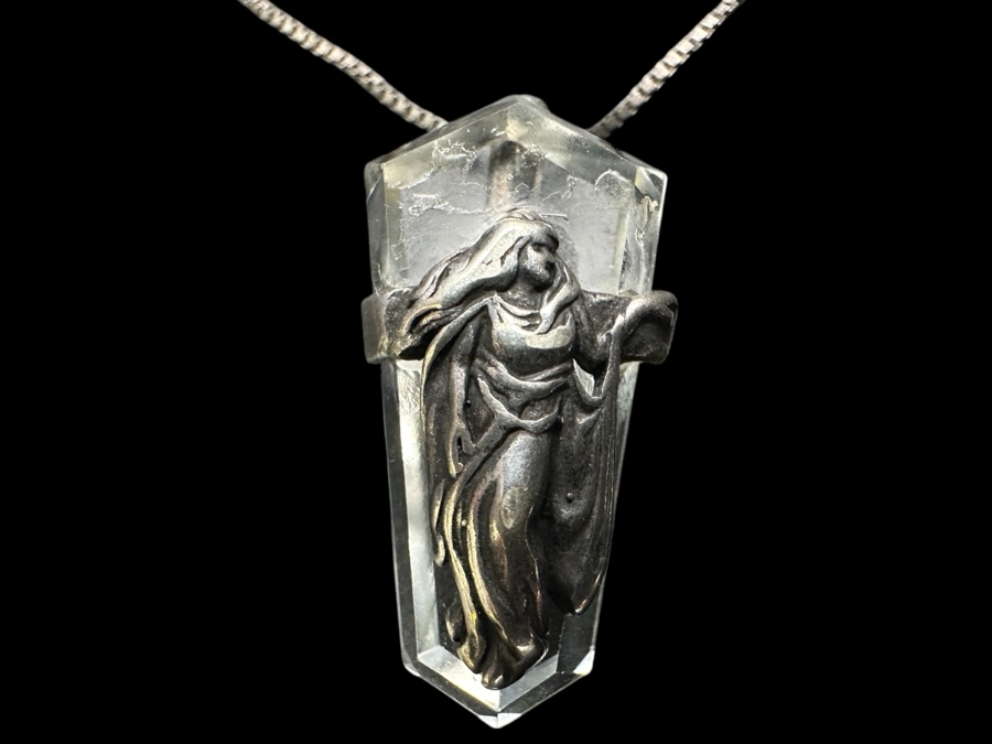 Just Added - Sterling Silver Crystal Pendant With 25' Sterling Silver Chain Necklace 6.7g