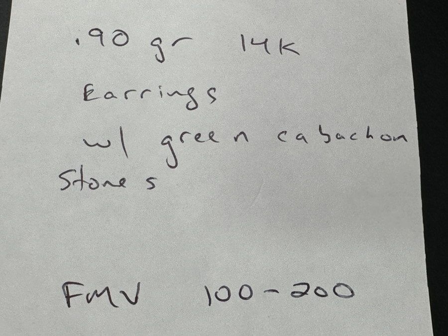 Just Added - 14k Gold Earrings With Green Cabochon Stones .90g Retails $200 [Photo 3]