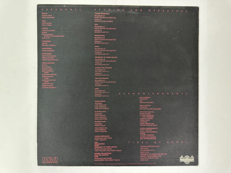 David Bowie - Young Americans RCA APL1-0998 1975 Vinyl Record [Photo 2]