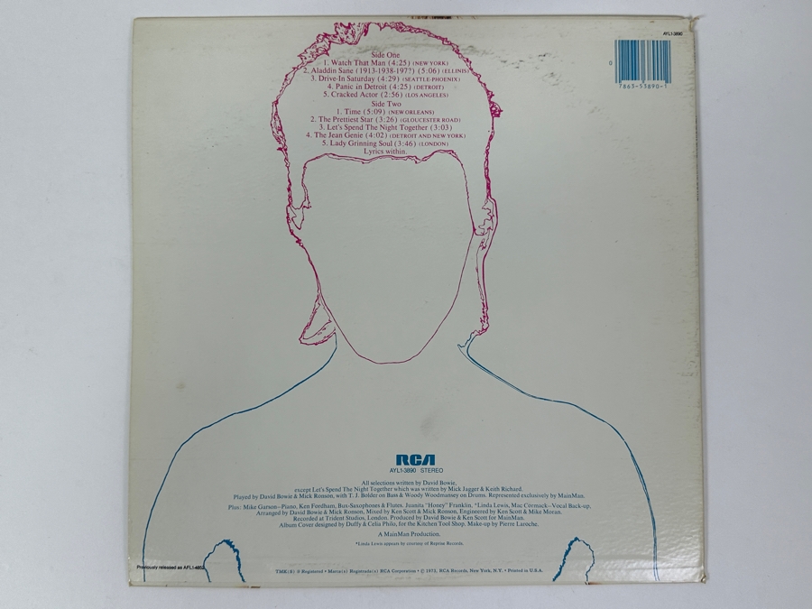 David Bowie - Aladdin Sane Iconic Album Art Featuring Bowie With A Red Lightning Bolt And Red Hair RCA AYLI-3890 1980 Vinyl Record [Photo 2]