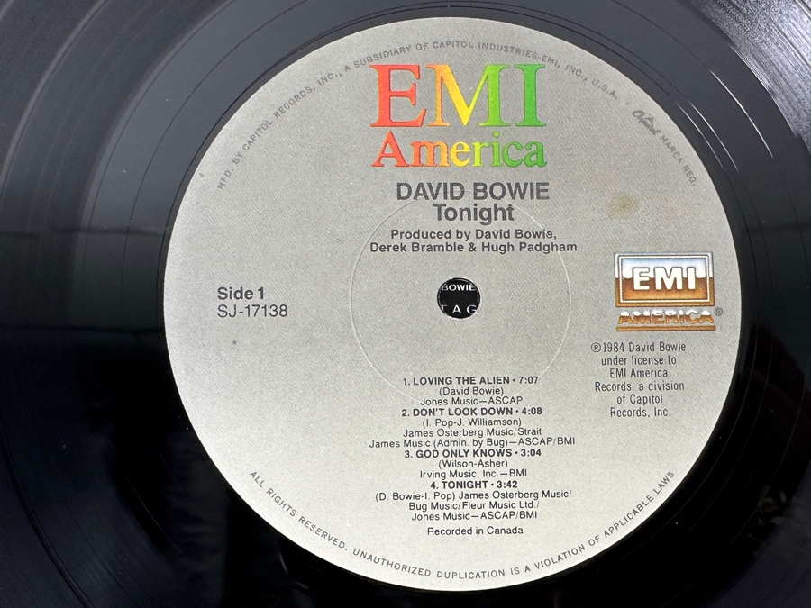 David Bowie - Tonight EMI America Records - SJ-17138 - 1984 Vinyl Record [Photo 4]