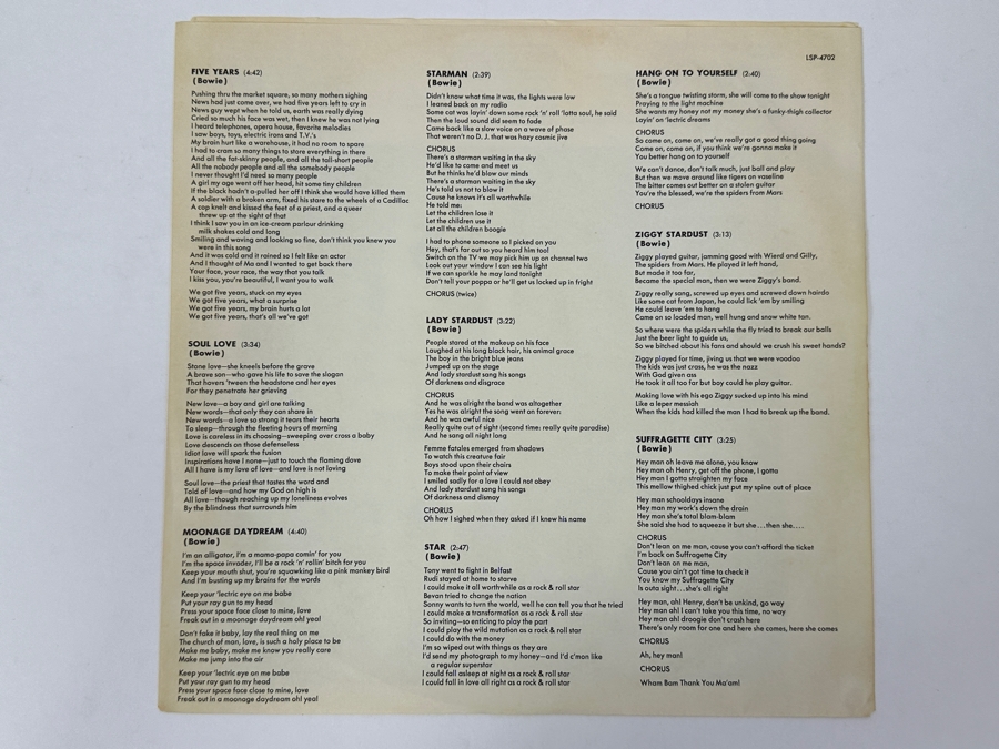 David Bowie - The Rise And Fall Of Ziggy Stardust And The Spiders From Mars, RCA Victor, LSP-4702, 1972 Vinyl Record [Photo 8]