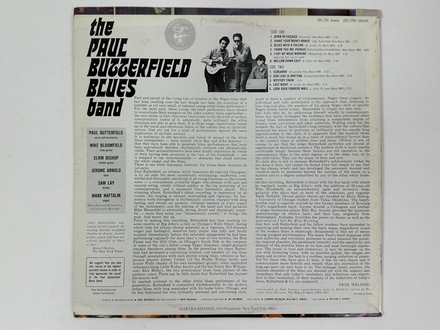 The Paul Butterfield Blues Band - The Paul Butterfield Blues Band, Elektra EKL-294, 1965 Stereo Vinyl Record [Photo 2]