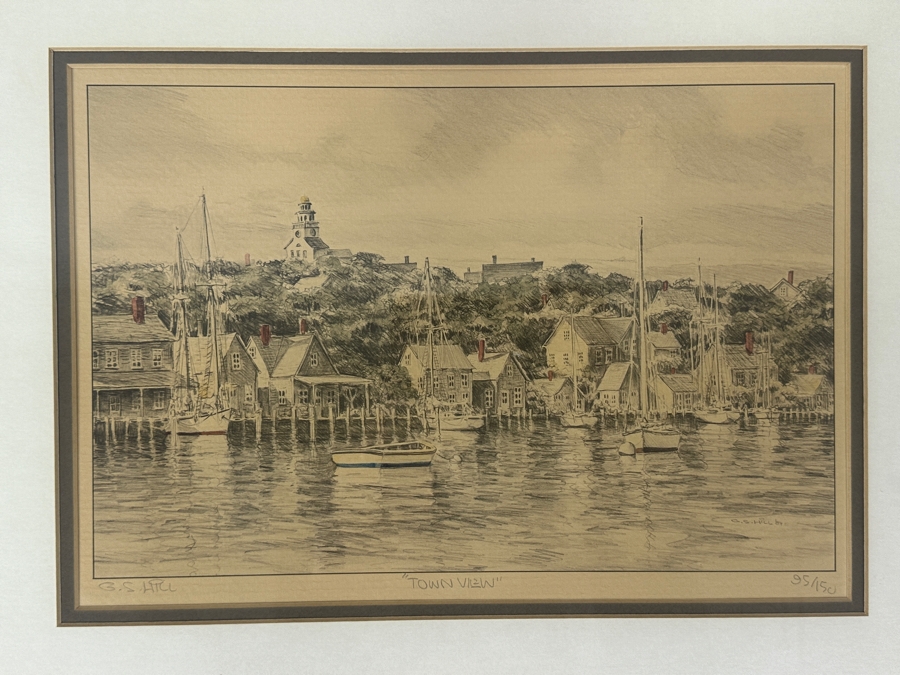 Just Added - G. S. Hill Hand Signed Hand-Colored Pencil Limited Edition Print Titled 'Town View' 13 x 9 Framed 18.5 X 14.5 [Photo 4]