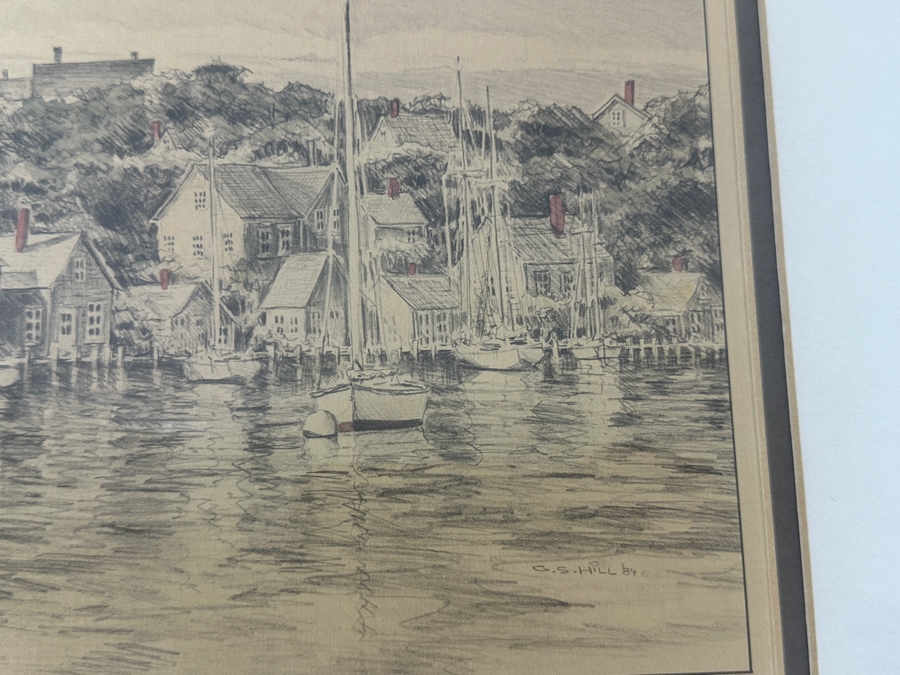 Just Added - G. S. Hill Hand Signed Hand-Colored Pencil Limited Edition Print Titled 'Town View' 13 x 9 Framed 18.5 X 14.5 [Photo 8]